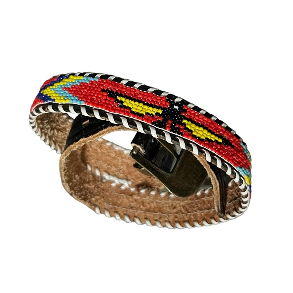 Vintage Seed Beaded Thunderbird Multicolor Native Southwest Belt / Hatband